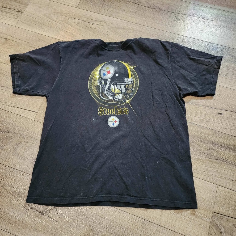 Vintage Reebok Pittsburgh Steelers T Shirt Mens XL Black Y2K NFL Graphic Tee